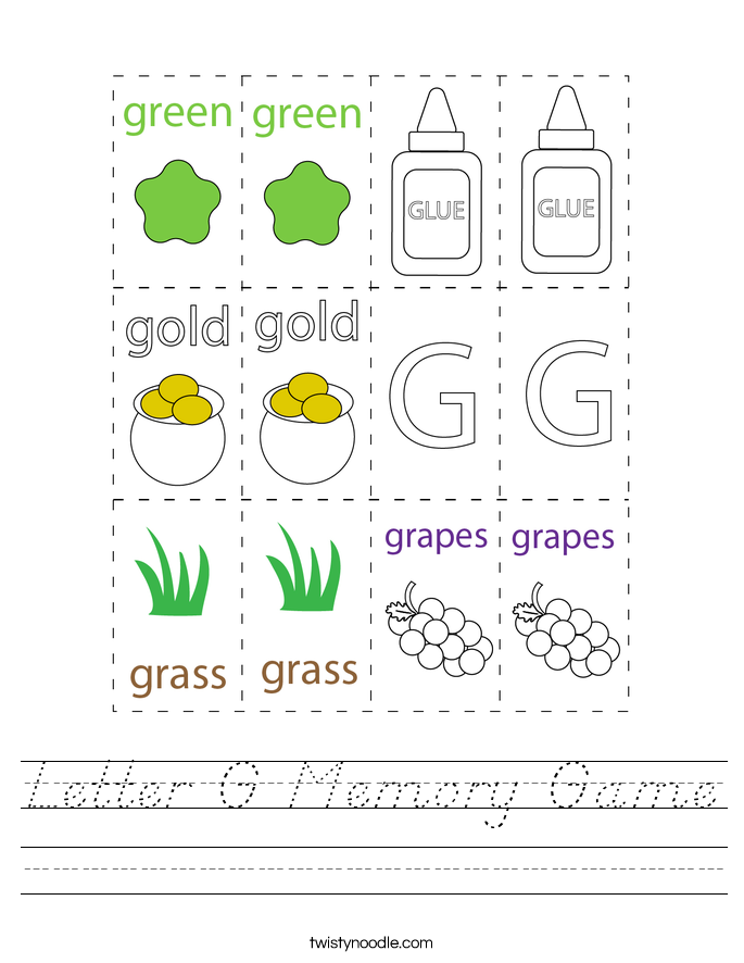 Letter G Memory Game Worksheet