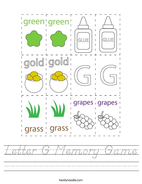 Letter G Memory Game Worksheet