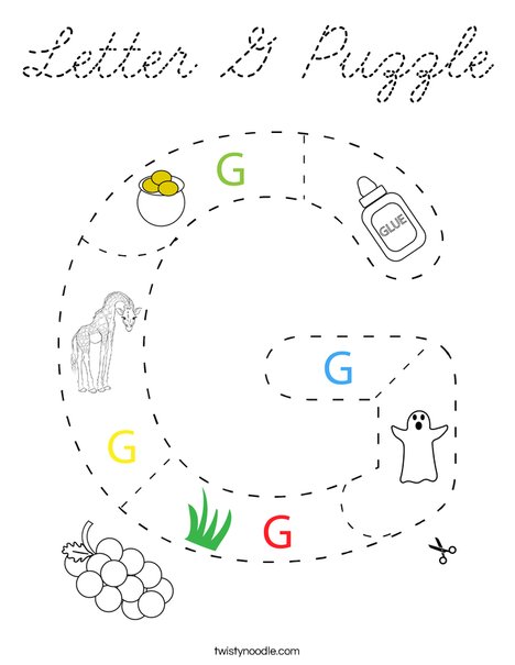 Letter G Puzzle Coloring Page