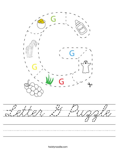 letter g puzzle worksheet cursive twisty noodle