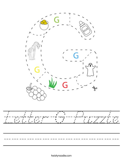 letter g puzzle worksheet dnealian twisty noodle