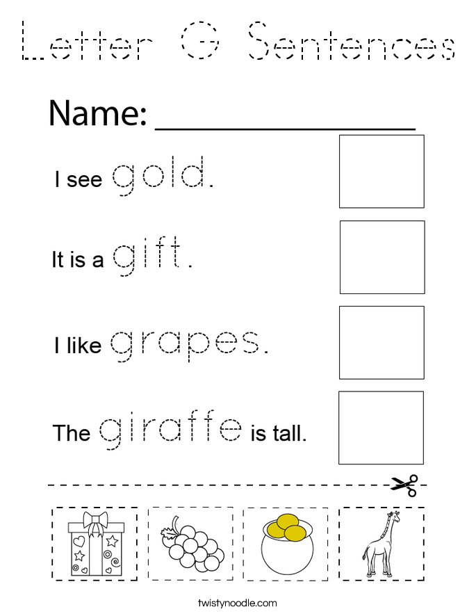 Letter G Sentences Coloring Page