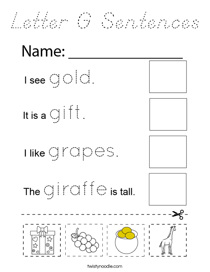 Letter G Sentences Coloring Page
