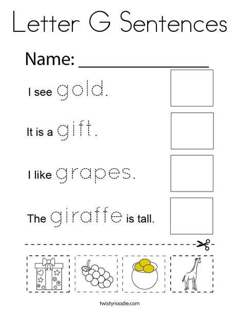 Letter G Sentences Coloring Page