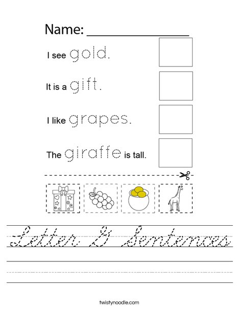 Letter G Sentences Worksheet