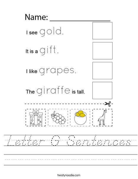 Letter G Sentences Worksheet