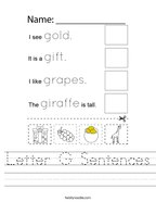 Letter G Sentences Handwriting Sheet