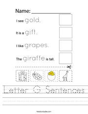 Letter G Sentences Handwriting Sheet