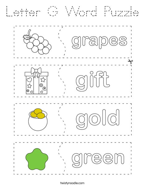 Letter G Word Puzzle Coloring Page