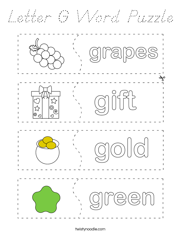 Letter G Word Puzzle Coloring Page