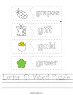 Letter G Word Puzzle Handwriting Sheet
