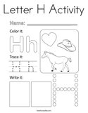 Letter H Activity Coloring Page