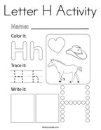 Letter H Activity Coloring Page