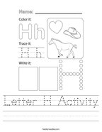 Letter H Activity Handwriting Sheet