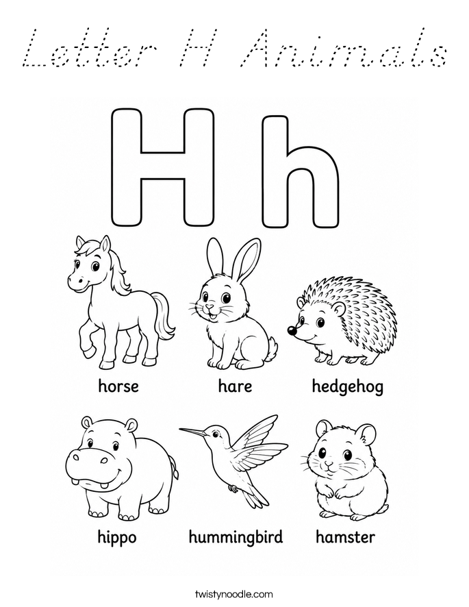Letter H Animals Coloring Page