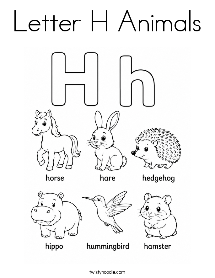 Letter H Animals Coloring Page
