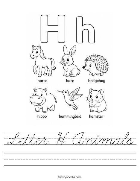 Letter H Animals Worksheet