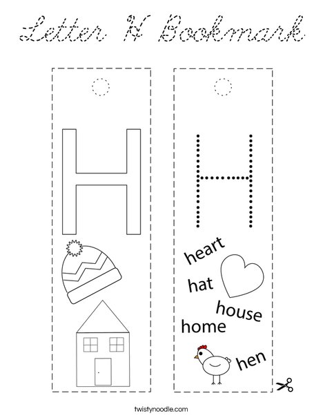 Letter H Bookmark Coloring Page
