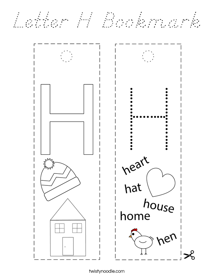 Letter H Bookmark Coloring Page
