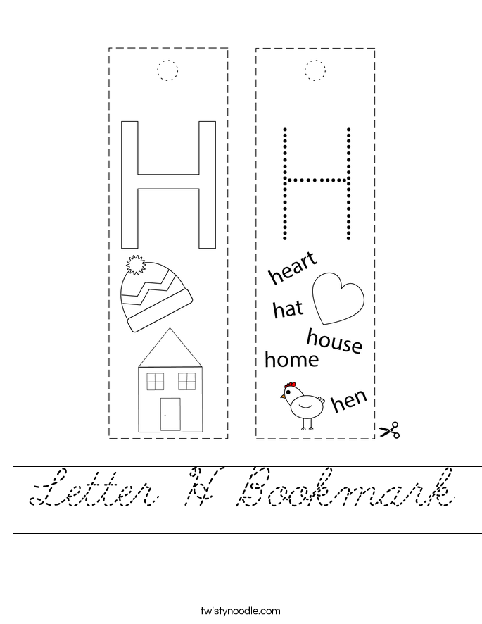 Letter H Bookmark Worksheet