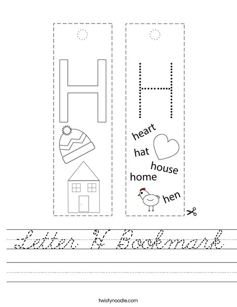 letter h bookmark worksheet cursive twisty noodle