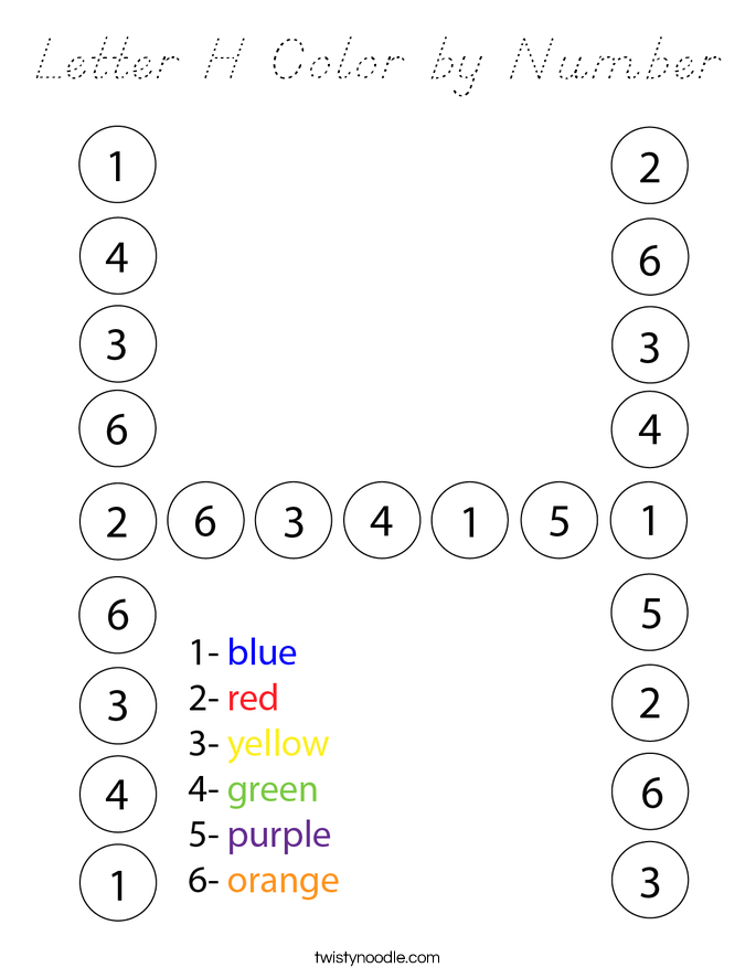 Letter H Color by Number Coloring Page