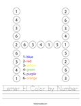 Letter H Color by Number Worksheet