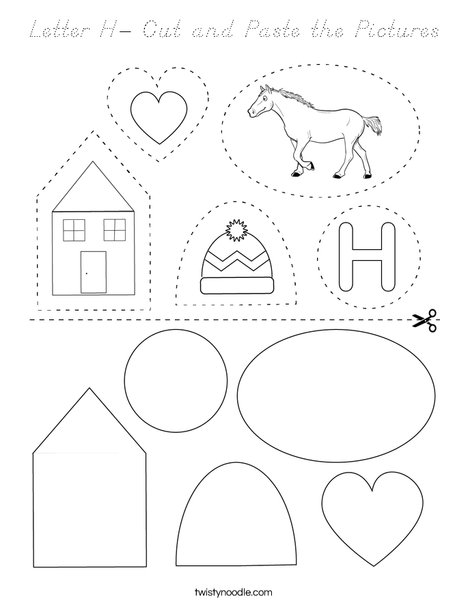 Letter H- Cut and Paste the Pictures Coloring Page