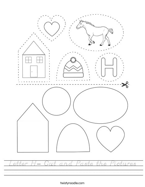 Letter H- Cut and Paste the Pictures Worksheet