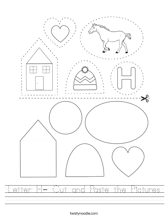 Letter H- Cut and Paste the Pictures Worksheet