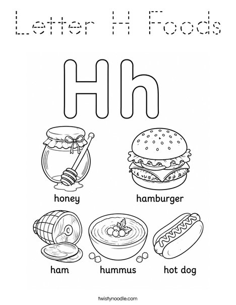 Letter H Foods Coloring Page