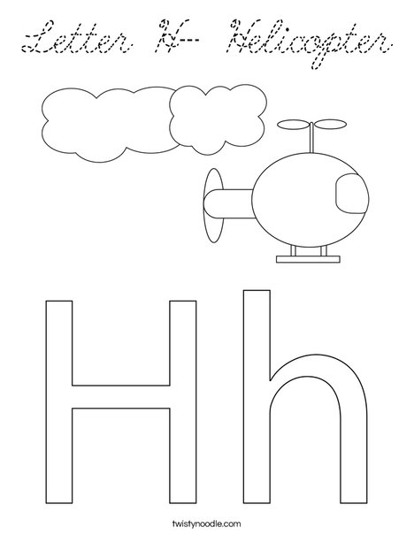 Letter H- Helicopter Coloring Page