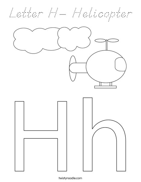 Letter H- Helicopter Coloring Page