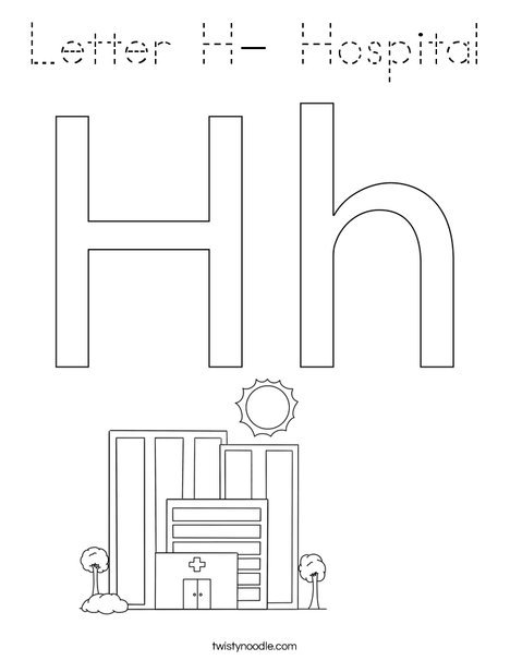 Letter H- Hospital Coloring Page
