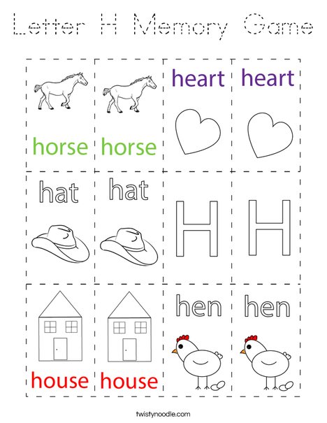 Letter H Memory Game Coloring Page