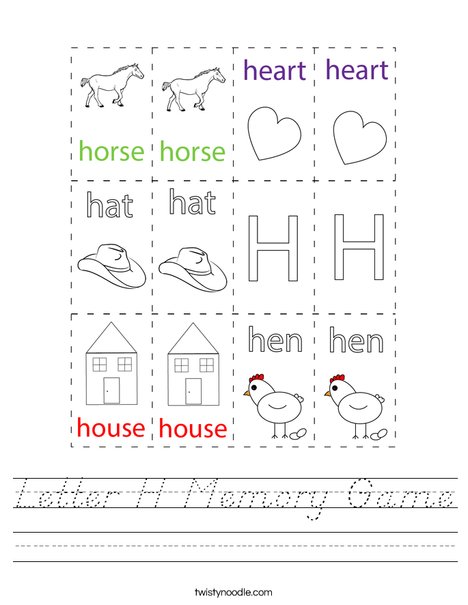 Letter H Memory Game Worksheet