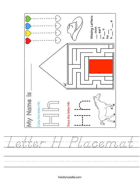 Letter H Placemat Worksheet
