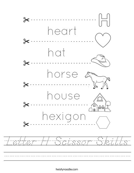 Letter H Scissor Skills Worksheet