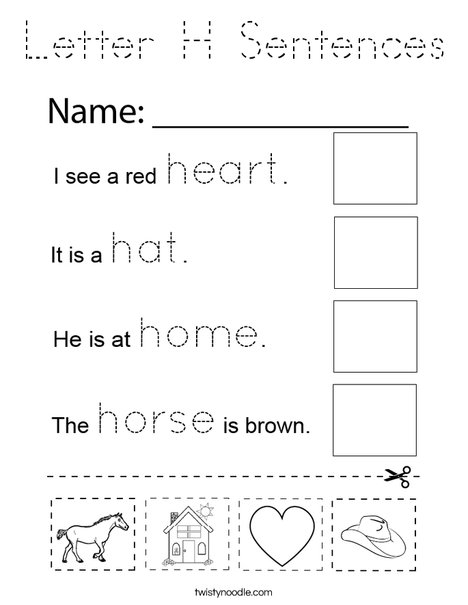 Letter H Sentences Coloring Page
