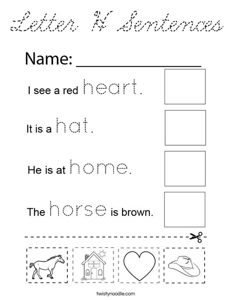 Letter H Sentences Coloring Page