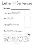 Letter H Sentences Coloring Page