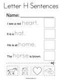 Letter H Sentences Coloring Page