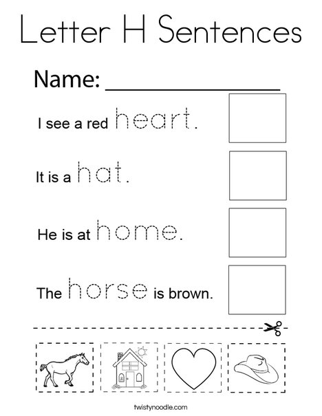 Letter H Sentences Coloring Page