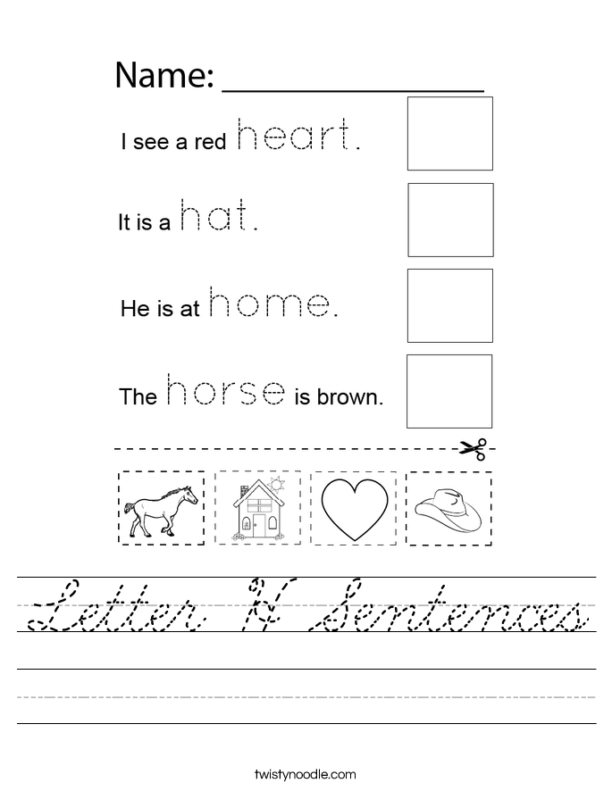 Letter H Sentences Worksheet