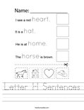 Letter H Sentences Worksheet