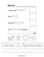 Letter H Sentences Handwriting Sheet