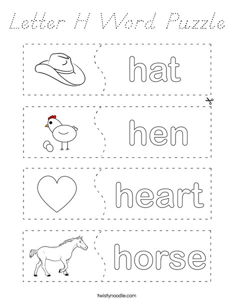 Letter H Word Puzzle Coloring Page