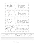 Letter H Word Puzzle Handwriting Sheet