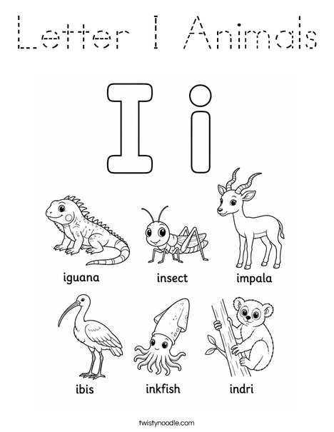 Letter I Animals Coloring Page