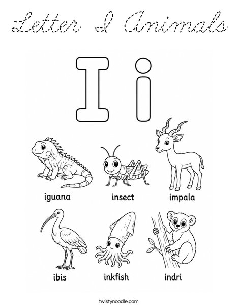 Letter I Animals Coloring Page